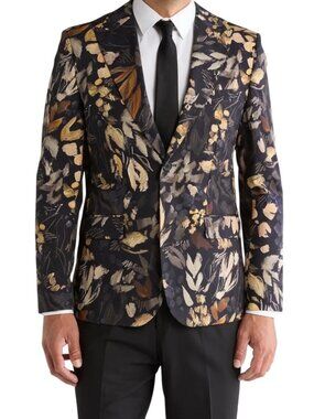TED BAKER Floral Cotton Sport Coat in Black Multi